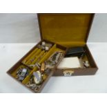 Jewellery case and contents - Sekonda marcasite style wristwatch, pearl necklace,