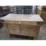 Vintage butcher's block on pine 2 drawer stand