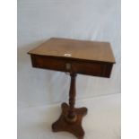 Regency mahogany and walnut pedestal tea table with drawer