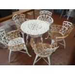 Painted cast iron pub style garden table and 5 chairs