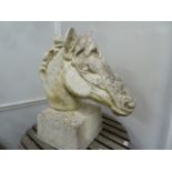 Heavy marble horse's head sculptural post finial or garden ornament (24" tall)
