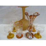 Amber etched glass vases, studio vase,