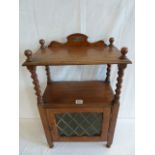 Lead glazed oak twist cabinet with plaque "This is made of timber which was used in the