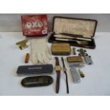 Cased fish servers, tins, lighters, watches,