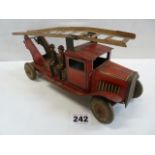 Early 20thC tinplate clockwork fire engine - made in England by Wells or Mettoy