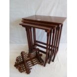 Mahogany nest of tables and fretwork corner shelf