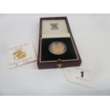 Royal Mint cased proof gold sovereign 1990