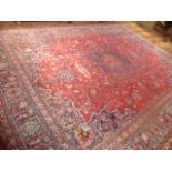 Red ground Persian floral design heavy pile carpet (152" x 120")