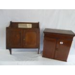 Edwardian oak hanging mirror wall cabinet and Edwardian inlaid mahogany hanging wall cabinet (2)