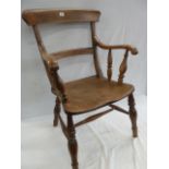 19thC Elm seated rail back armchair