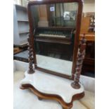 Victorian mahogany dressing mirror with marble base and twist column supports