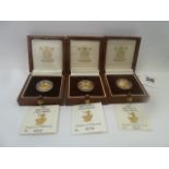 Royal Mint cased proof gold 1/10oz coins 1991, 1992,