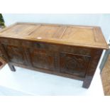 19thC oak carved panel coffer