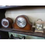 Oak and walnut cased mantel clocks etc (3)