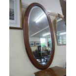 Modern hardwood frame oval bevel edge mirror