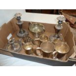 Silver plated candlesticks,