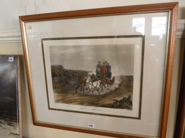 Coloured engraving - 'Mail Coach Behind Time'