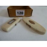 19thC Ivory velvet lined toothpick cases (2)