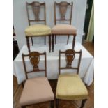 Set 4 Edwardian inlaid mahogany shield back dining chairs