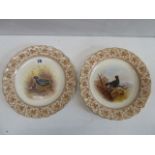 Pair Royal Worcester vitreous hand painted game bird plates