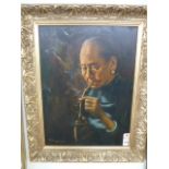 Oil on canvas - Chinese woman smoking pipe - Wahso Chan