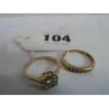 9ct Gold diamond cluster ring and 9ct gold ring with with white stones (2)