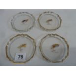 Set 4 glass coasters with painted fishing fly motifs