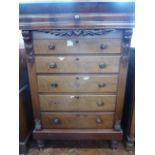 Victorian Scottish mahogany and walnut 5 drawer tallboy