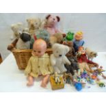 Vintage plush Teddy Bears, dolls,