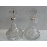 Pair silver topped cut glass ship's decanters (London 1972)