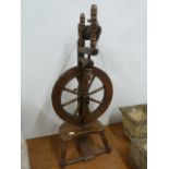 19thC wooden spinning wheel