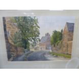 Pair watercolours Northamptonshire village scenes - P J Clarke