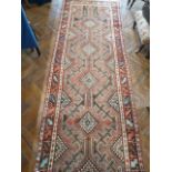 Red and brown Persian Hamadan runner (102" x 38")