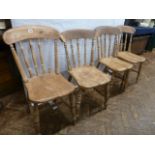 Set 4 spindle back farmhouse kitchen chairs