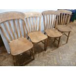 Matched set 4 slat back farmhouse kitchen chairs