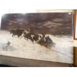 Oil on canvas - Russian Steppers (Napoleonic Retreat after Buhdan Von Kleczynski - signed W I C