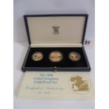 Royal Mint cased 1988 United Kingdom gold proof 3 coin set