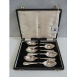 Cased set 6 silver grapefruit spoons Sheffield 1962