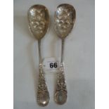 Pair silver berry spoons - Sheffield 1876