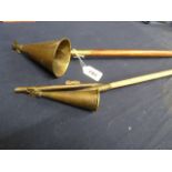Wooden handled brass church candle snuffers (2)