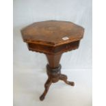 Victorian walnut and mahogany octagonal sewing table