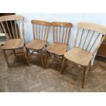 2 Pairs 19thC beech and elm kitchen chairs