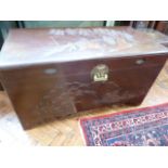 Chinese carved camphor wood blanket chest