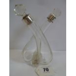 Silver rimmed glass double oil bottle - London 1934