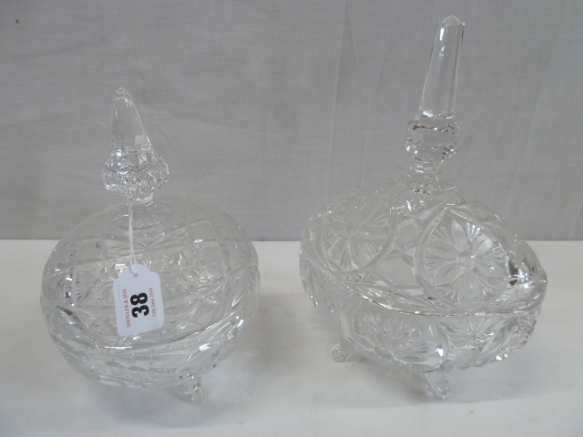 Cut glass bon bon dishes and covers (2)