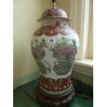 Large Chinese ginger jar converted to table lamp (with old repair)