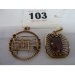 9ct Gold music scale pendant set with ruby and 9ct gold pierced pendant set with amethyst (2)
