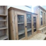 19thC Pine kitchen glazed wall cabinet