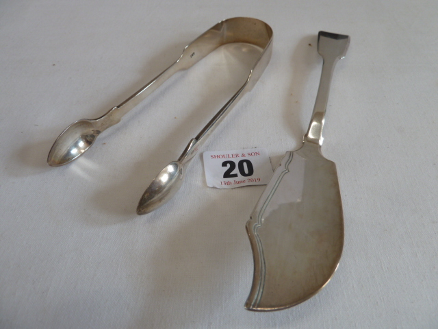 Silver sugar tongs- London 1837- Charles Lias and a silver butter knife - London 1837 - Samuel