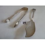 Silver sugar tongs- London 1837- Charles Lias and a silver butter knife - London 1837 - Samuel